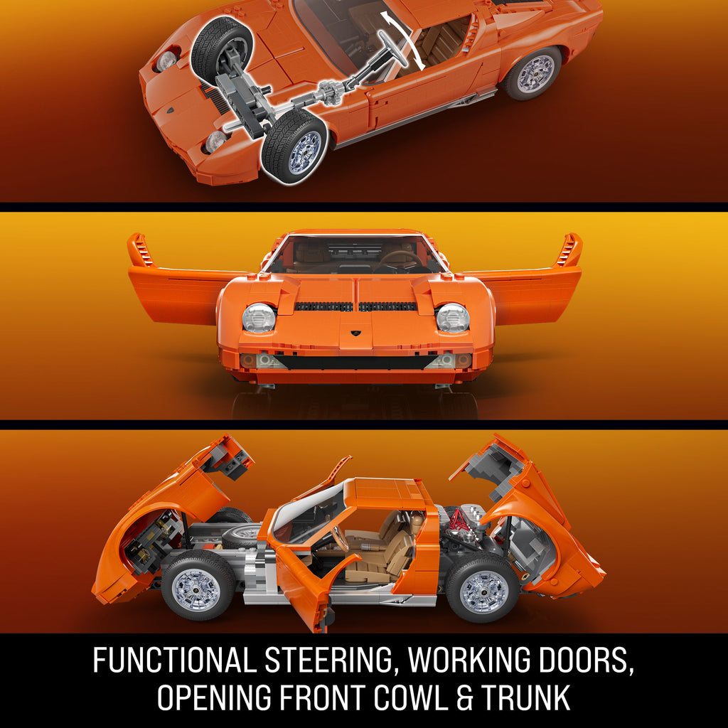 Mattel Brick Shop Hot Wheels ’71 Lamborghini Miura P400 Sv Building Toy Kit (1523 Pieces), For Collectors