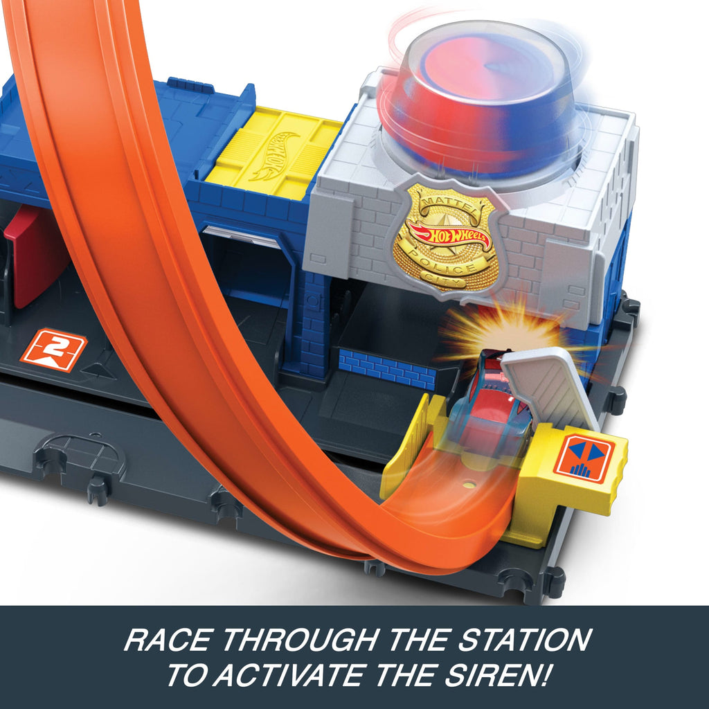 Hot Wheels City Super Police Station Playset With 1:64 Scale Police Toy Car & Adjustable Track Loop