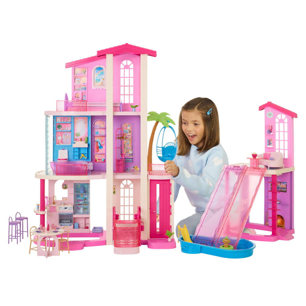 Barbie DreamHouse Dollhouse 2026, 2 Pools, 2 Slides, 2 Houses, Elevator With 3 Levels & 65+ Pieces Including Furniture & Accessories