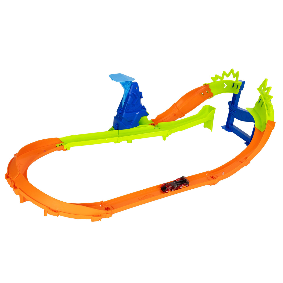 Hot Wheels Stunt Tracks Jump Circuit Speedway With 1:64 Scale Die-Cast Toy Car, 180-Degree Curve