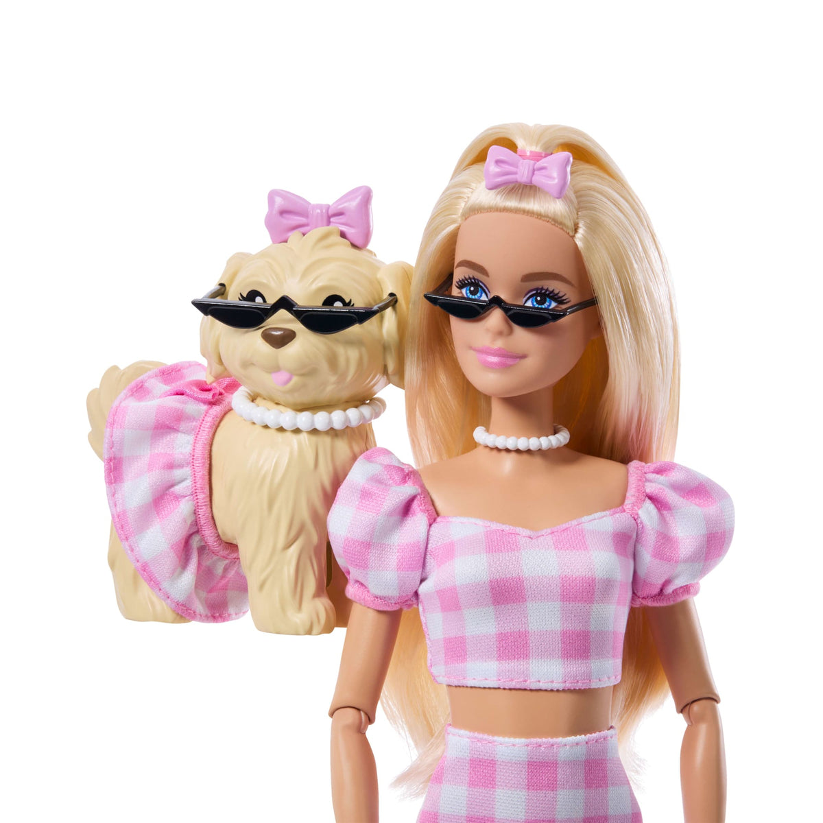Barbie-Poupée Looks Assortis Robe Vichy Avec Chien et Accessoires