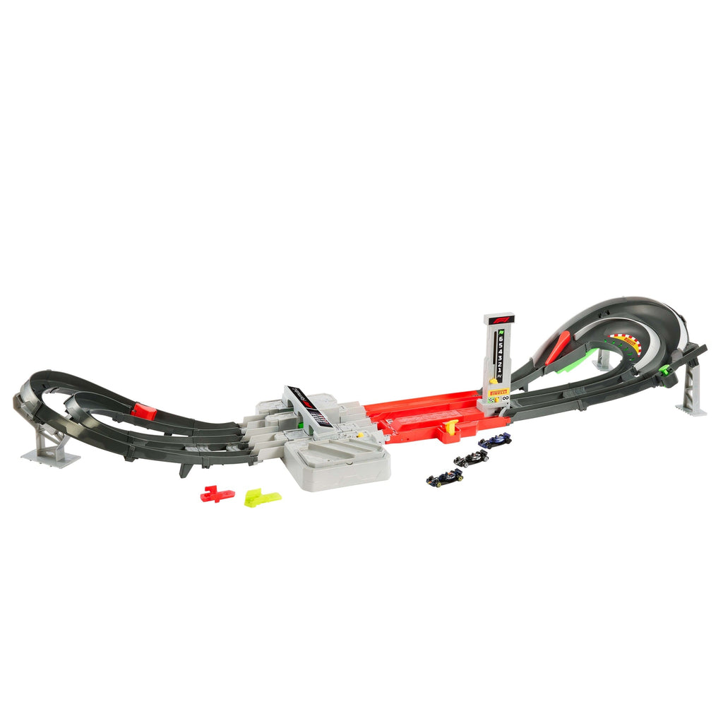 Hot Wheels Race Formula 1 Grand Prix Circuit Track Set With 3 1:64 Scale Die-Cast Toy Cars