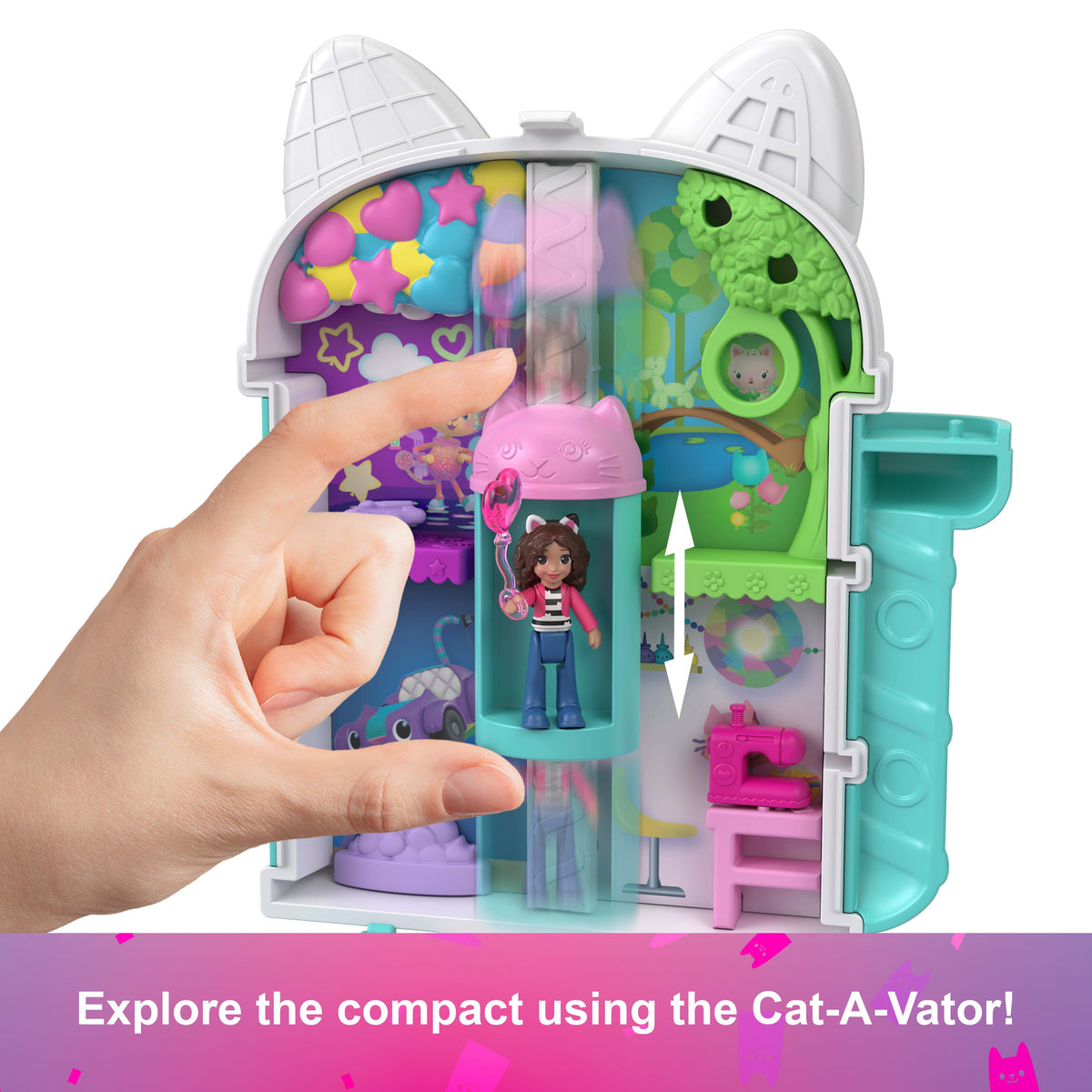 Polly Pocket Micro Dolls And Playset, Gabby's Dollhouse Compact With 9 Accessories & Pet Cat Friends