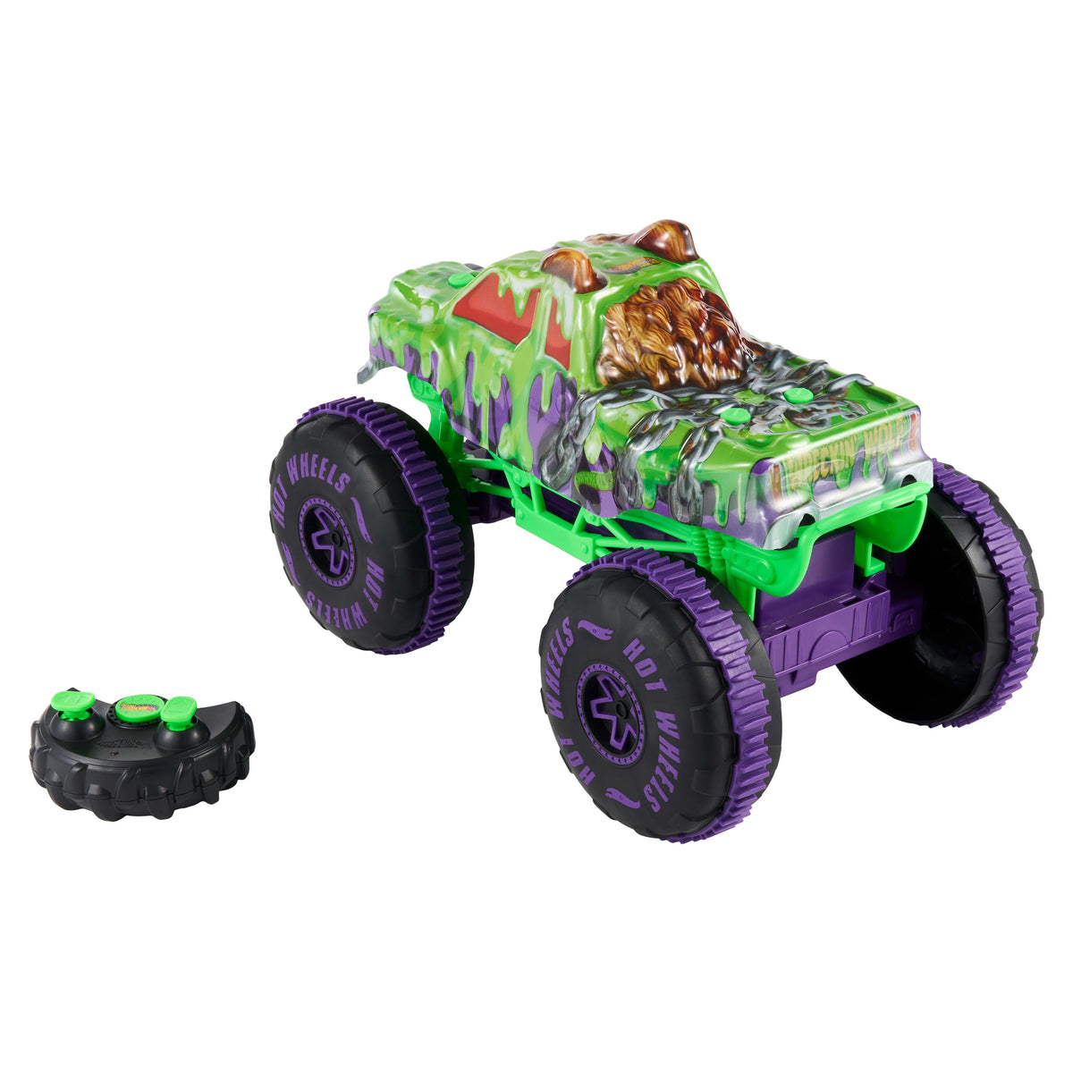 Hot Wheels Monster Trucks Mutant Chaos Wreckin’ Wolf RC, Battery-Powered Remote-Control Toy