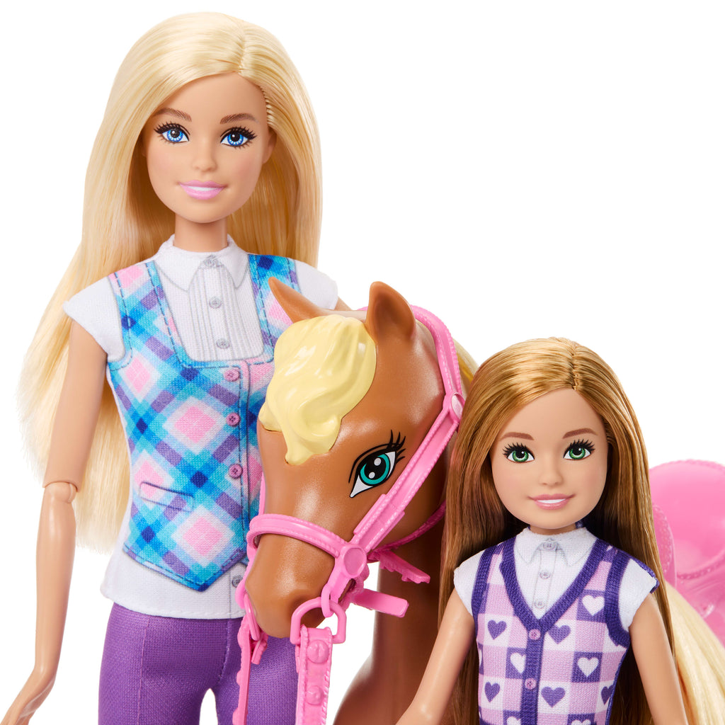 Barbie Toy Horse & Doll Set, includes Barbie & Stacie Sisters With Helmets & Riding Accessories