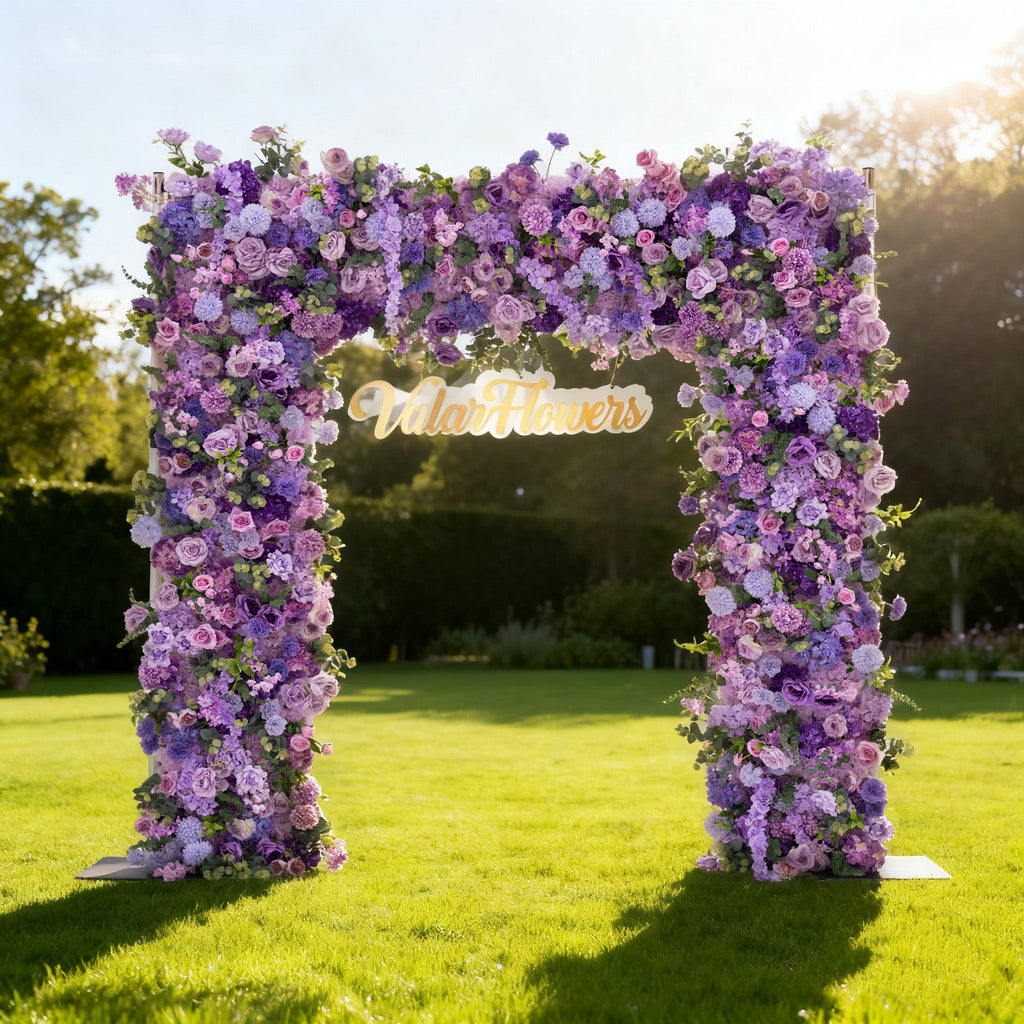 ValarFlowers Presents: Lavender Elegance – A Lavish Display of Purple Blooms in an Artificial Fabric Flower Arch Decor-VF-490-2