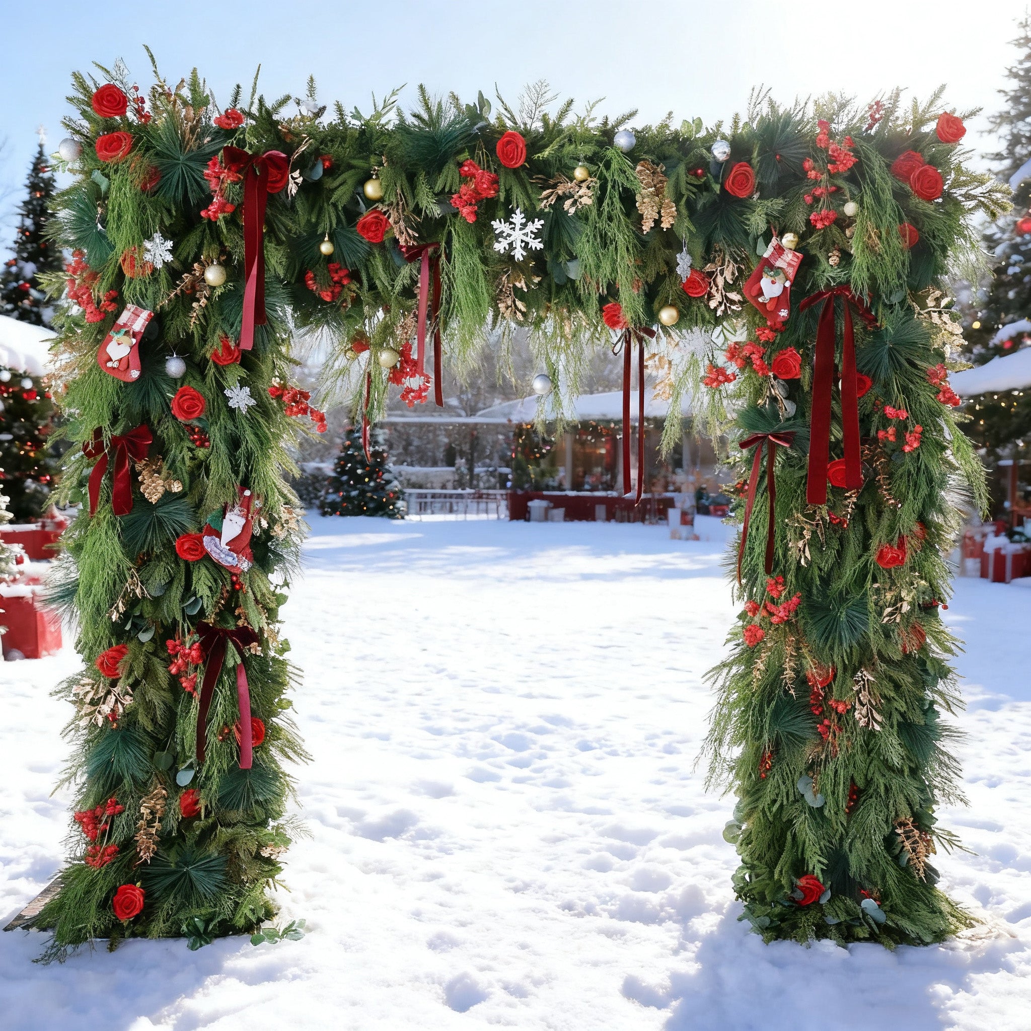 ValarFlowers Christmas Themed Floral Arch: A Festive. Enchanting Masterpiece for Holiday Celebrations-VF-491-1