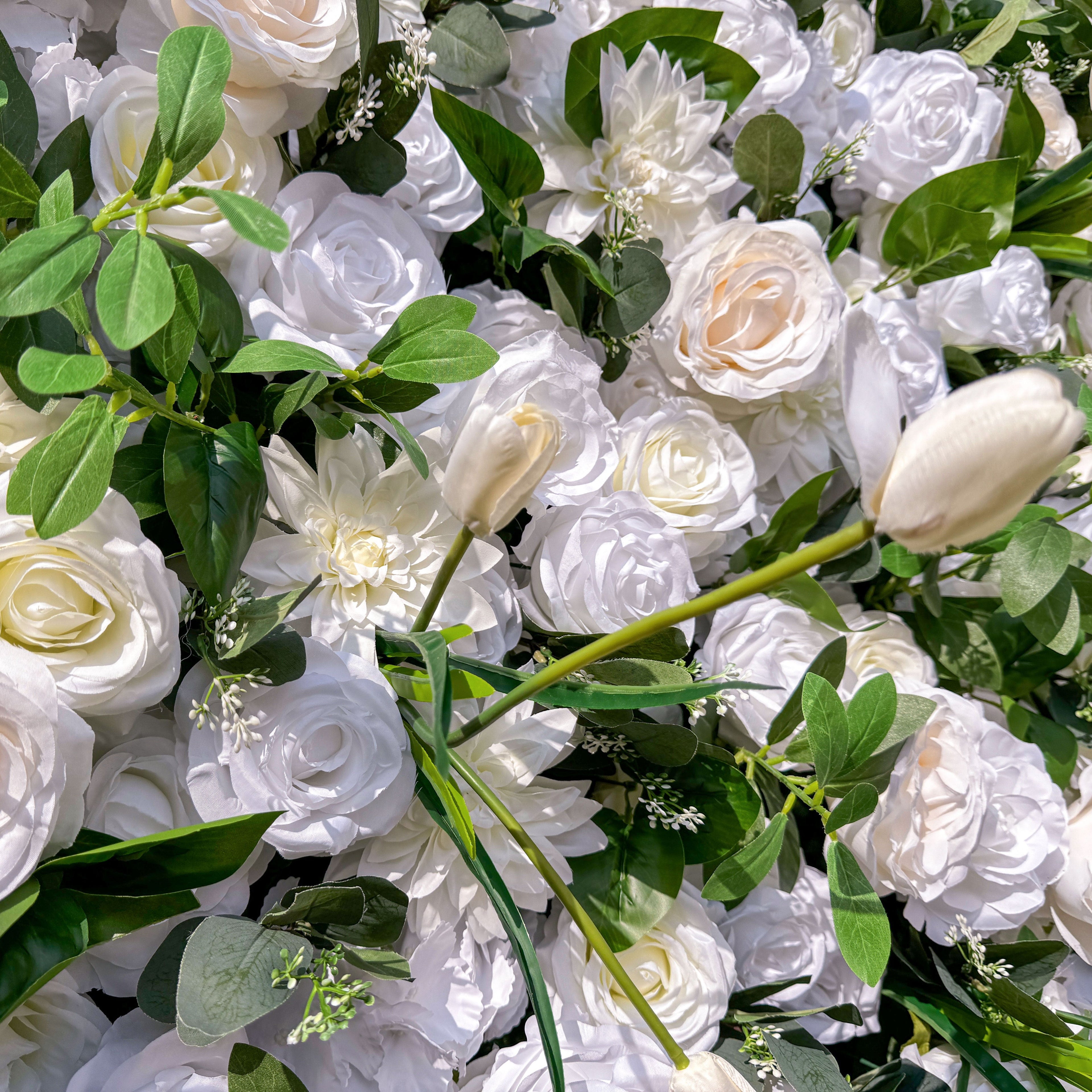 Exquisite White & Green Artificial Flower Wall - The Epitome of Elegance for Wedding and Event Decor-VF-803