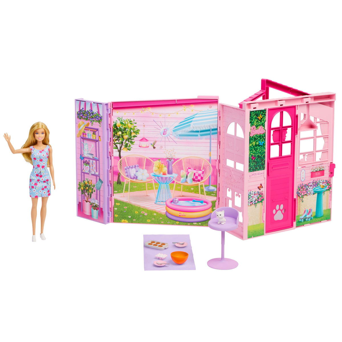 Barbie Weekend Escape House, Dollhouse Playset With Doll, 10 Accessories, 4 Play Areas, & Kitten
