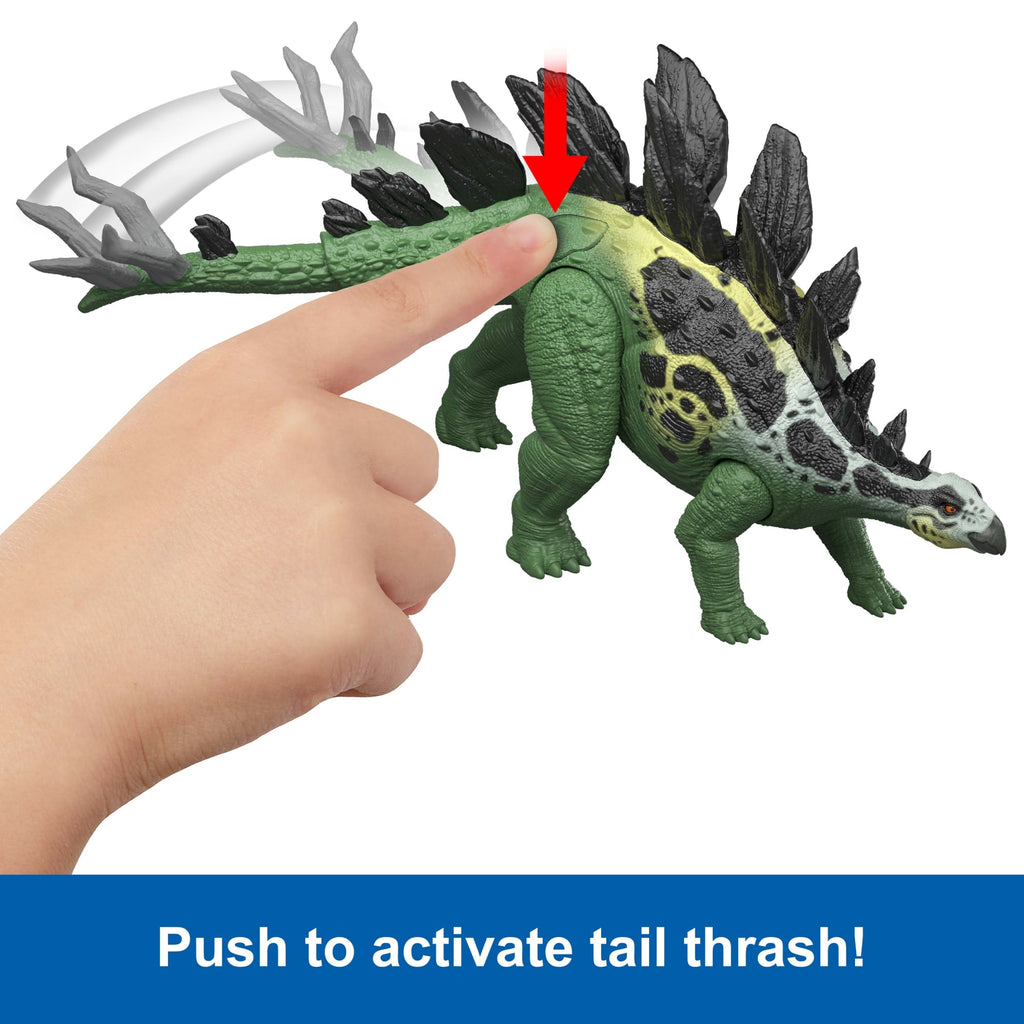 Jurassic World Gigantic Thrashers Stegosaurus Dinosaur Action Figure Toy, 2 Attacks & Evolve Feature