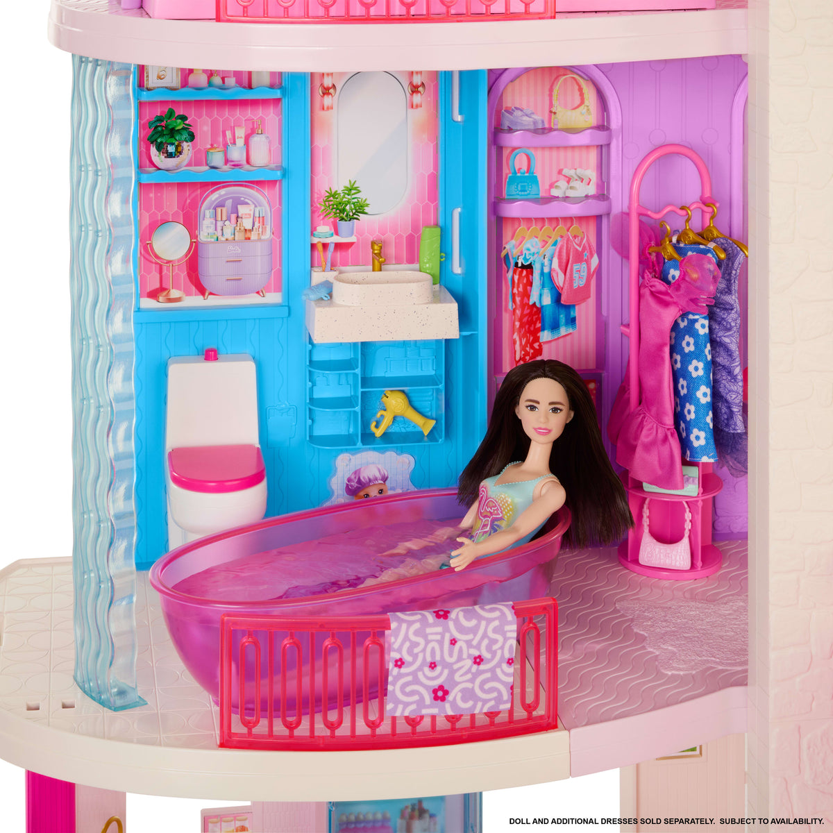 Barbie DreamHouse Dollhouse 2026, 2 Pools, 2 Slides, 2 Houses, Elevator With 3 Levels & 65+ Pieces Including Furniture & Accessories