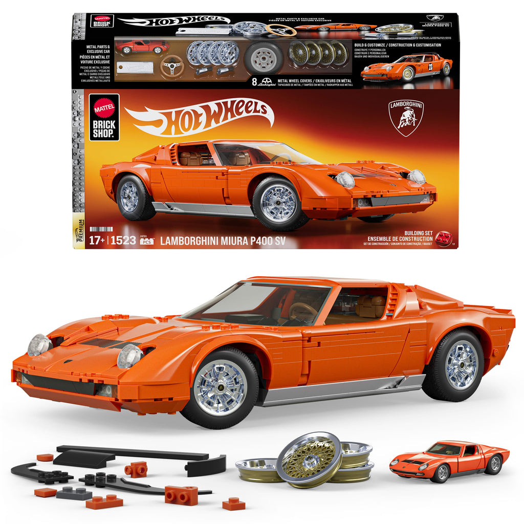 Mattel Brick Shop Hot Wheels Jogo de Construção Premium Lamborghini Miura P400 SV