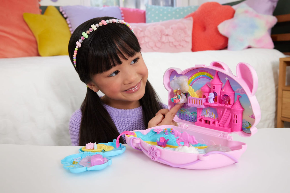 Polly Pocket 2-In-1 Bunny Fun Compact, Wearable Purse Playset With 2 Dolls & 12 Accessories Including Pets