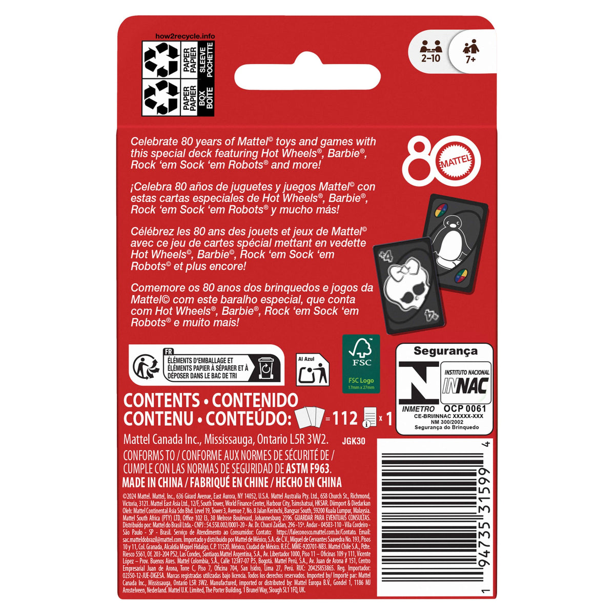 UNO Mattel 80th Ruby Red Card Game For Kids & Family Night