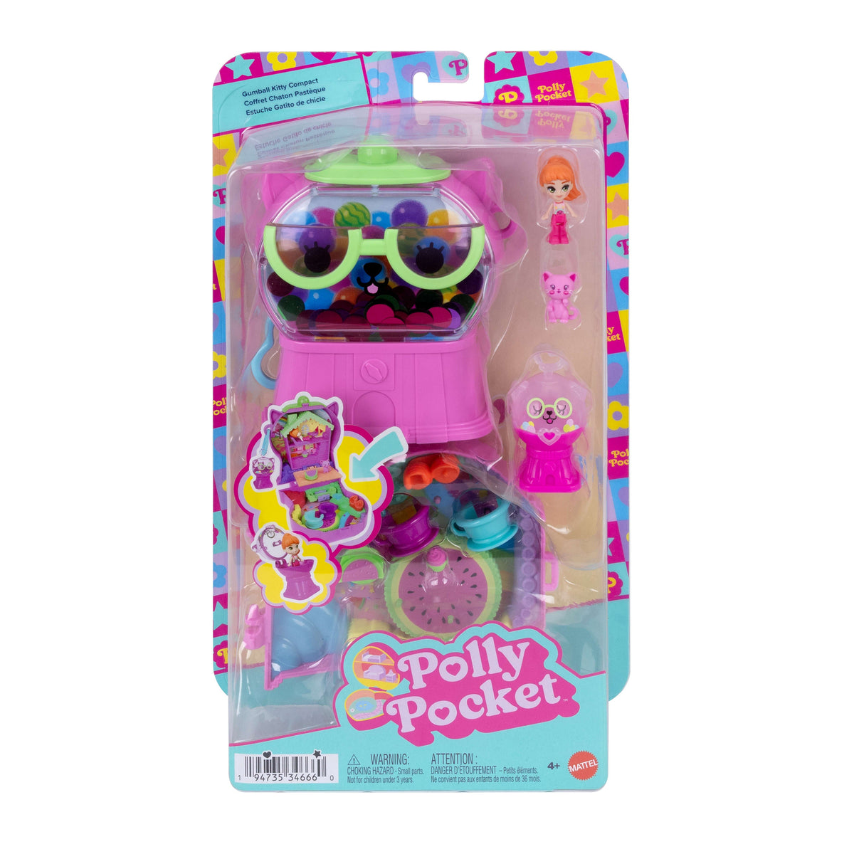 Polly Pocket Conjunto de Brinquedo Compacto Gatinho Máquina de Chicletes
