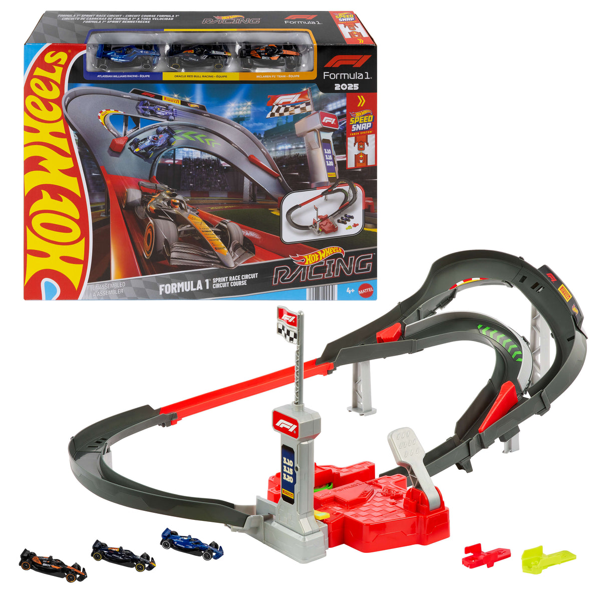 Hot Wheels Racing Formula 1 Sprint Race Circuit Track Set With 3 Die-Cast Toy Cars in 1:64 Scale