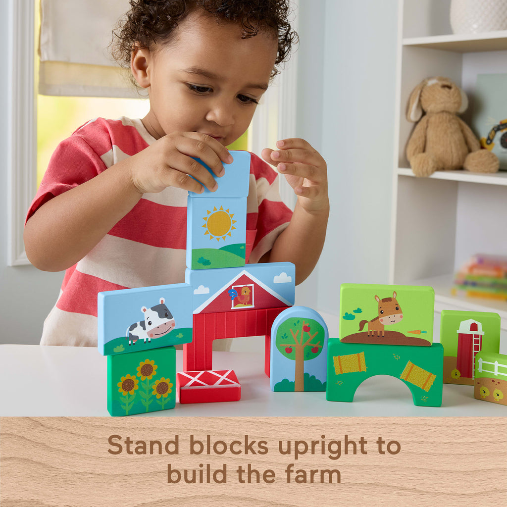 Fisher-Price Wooden Farm Blocks Puzzle Activity Toy For Toddlers & Kids, 14 Wood Pieces