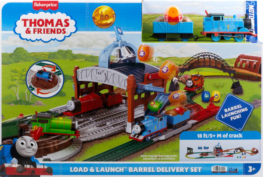 Thomas & Friends Load & Launch Barrel Delivery Set By Fisher-Price & Classic Motorized Toy Train