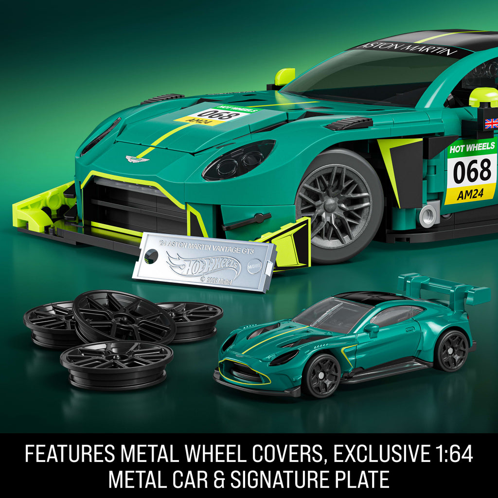 Mattel Brick Shop Hot Wheels ’24 Aston Martin Vantage Gt3 Building Toy Kit (793 Pieces), For Collectors 