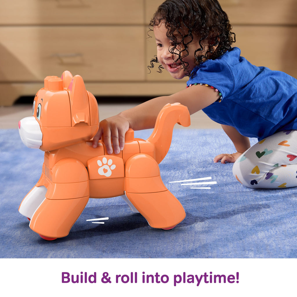 MEGA BLOKS Fisher-Price Rolling Kitten Block Toy With Rolling Wheels (25 Pieces) For Kids