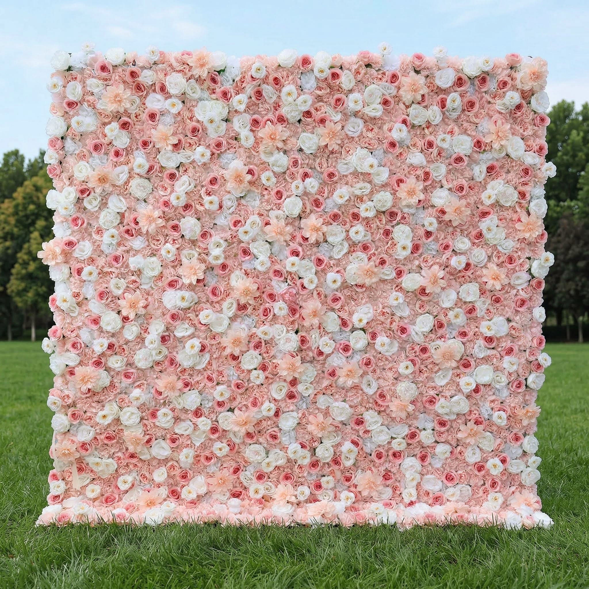 ValarFlowers Blush Pink & Soft White Floral Extravaganza Wall: A Dreamy. Romantic Masterpiece for Enchanting Celebrations-VF-553