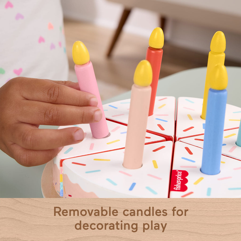Fisher-Price Wooden Cake, Pretend Food Decorating Set For Preschool Kids, 14 Wood Pieces