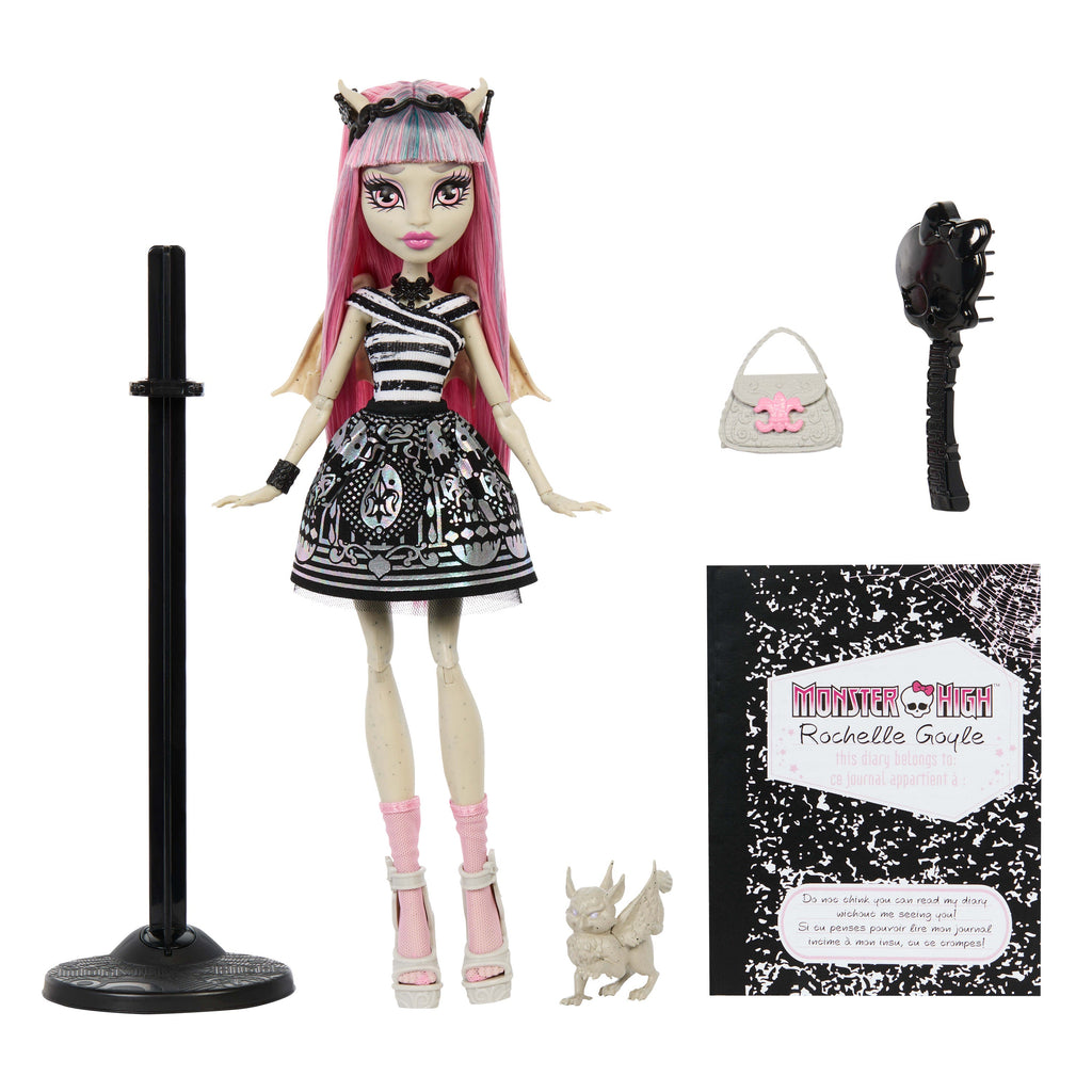 Monster High Boo-Riginal Creeproduction Rochelle Goyle Doll With Diary, Doll Stand And Pet
