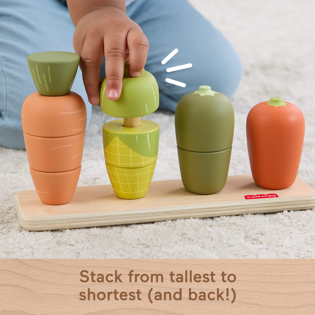 Fisher-Price Tiny Garden Wooden Veggie Stacker Toddler Activity Toy, 11 Wood Pieces