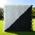 Dramatic Diagonal Split Black and White Artificial Floral Roll - Up Fabric Backdrop: A Must - Have for Prom. Graduation Party. and Event Photography - VF - 554