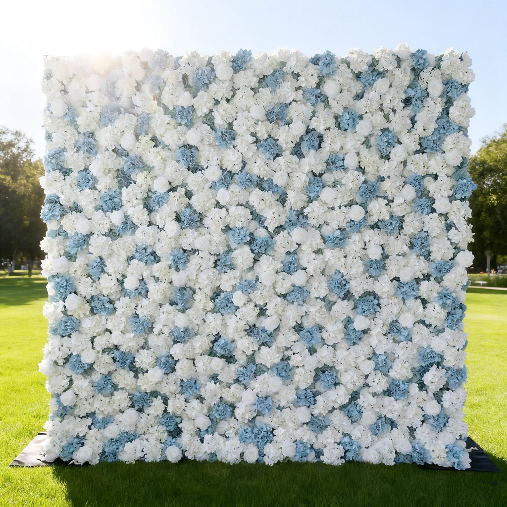 ValarFlowers Blue & White Floral Extravaganza Wall: A Serene. Elegant Masterpiece for Timeless Celebrations-VF-555