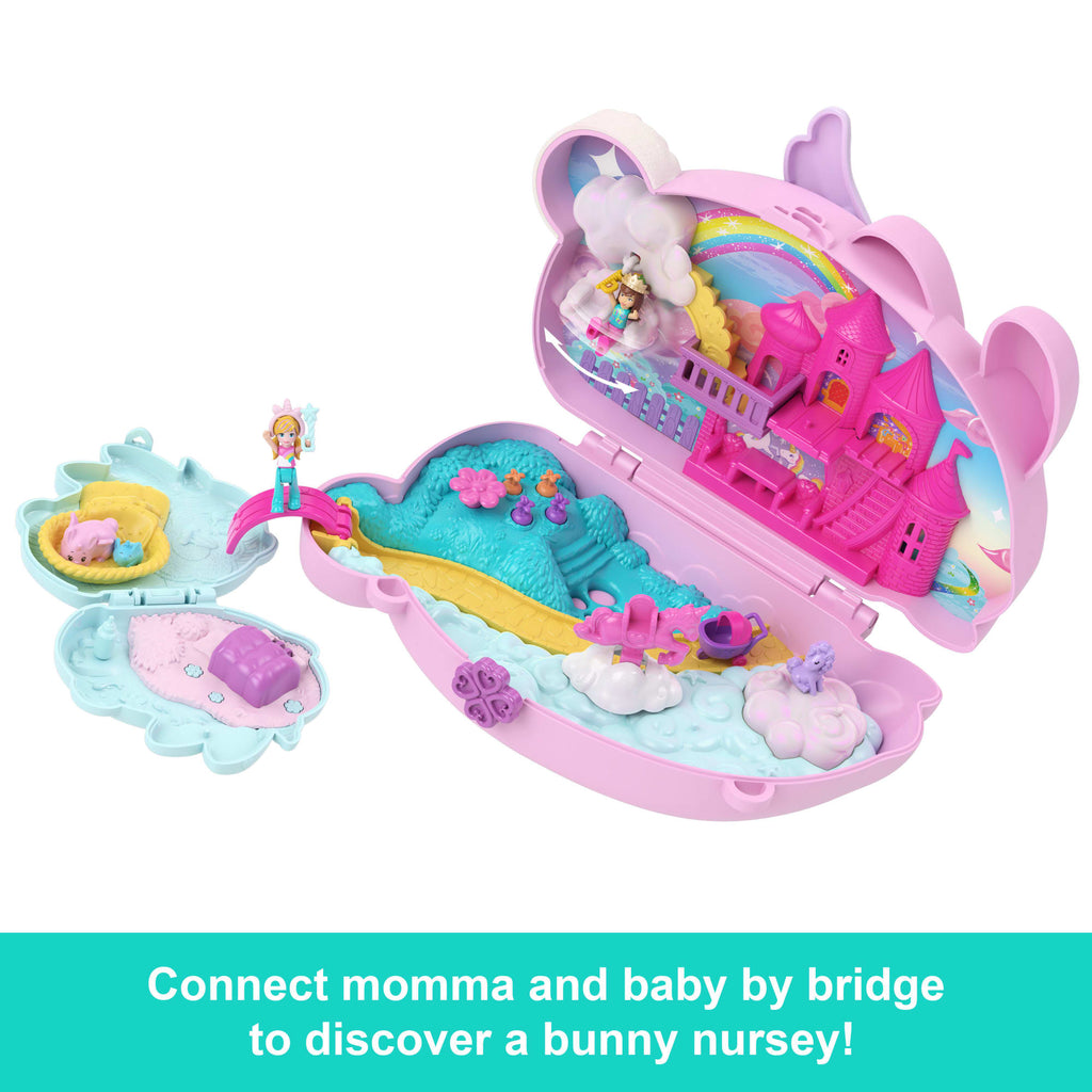 Polly Pocket 2-In-1 Bunny Fun Compact, Wearable Purse Playset With 2 Dolls & 12 Accessories Including Pets