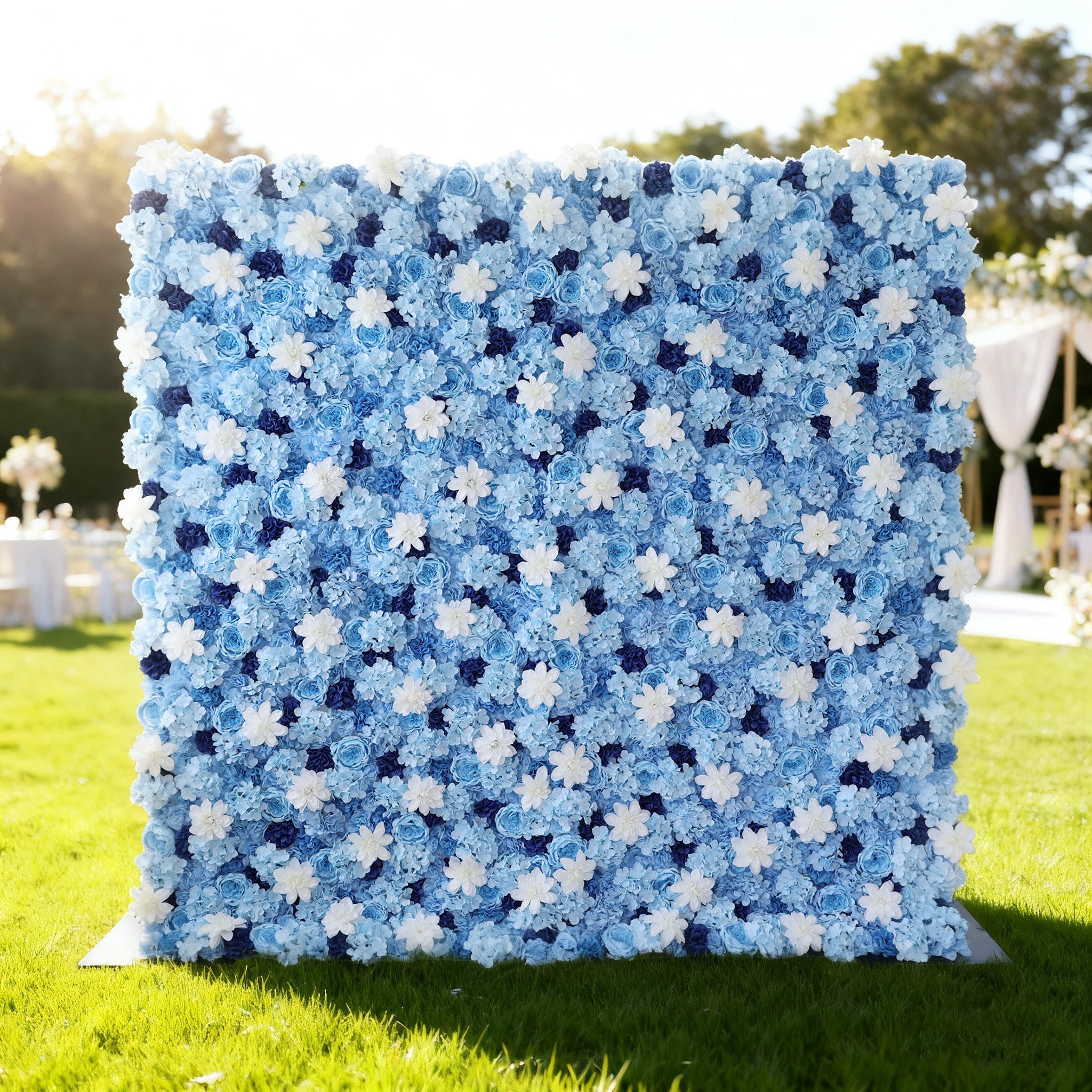 ValarFlowers Blue & White Floral Wall: A Serene. Elegant Backdrop for Timeless Events-VF-579