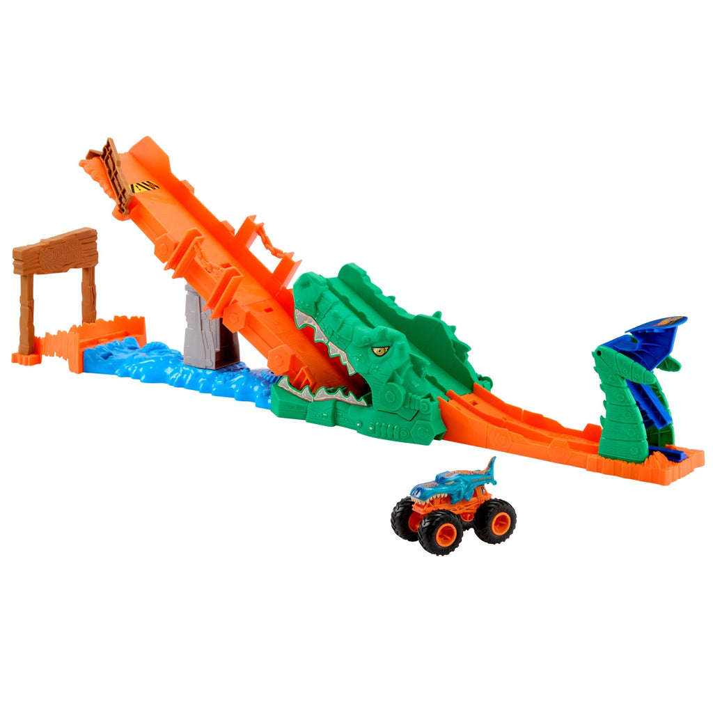 Coffret de Jeu Défi Attaque du Crocodile Monster Trucks Hot Wheels et Véhicule Mega-Wrex à L’Échelle 1:64