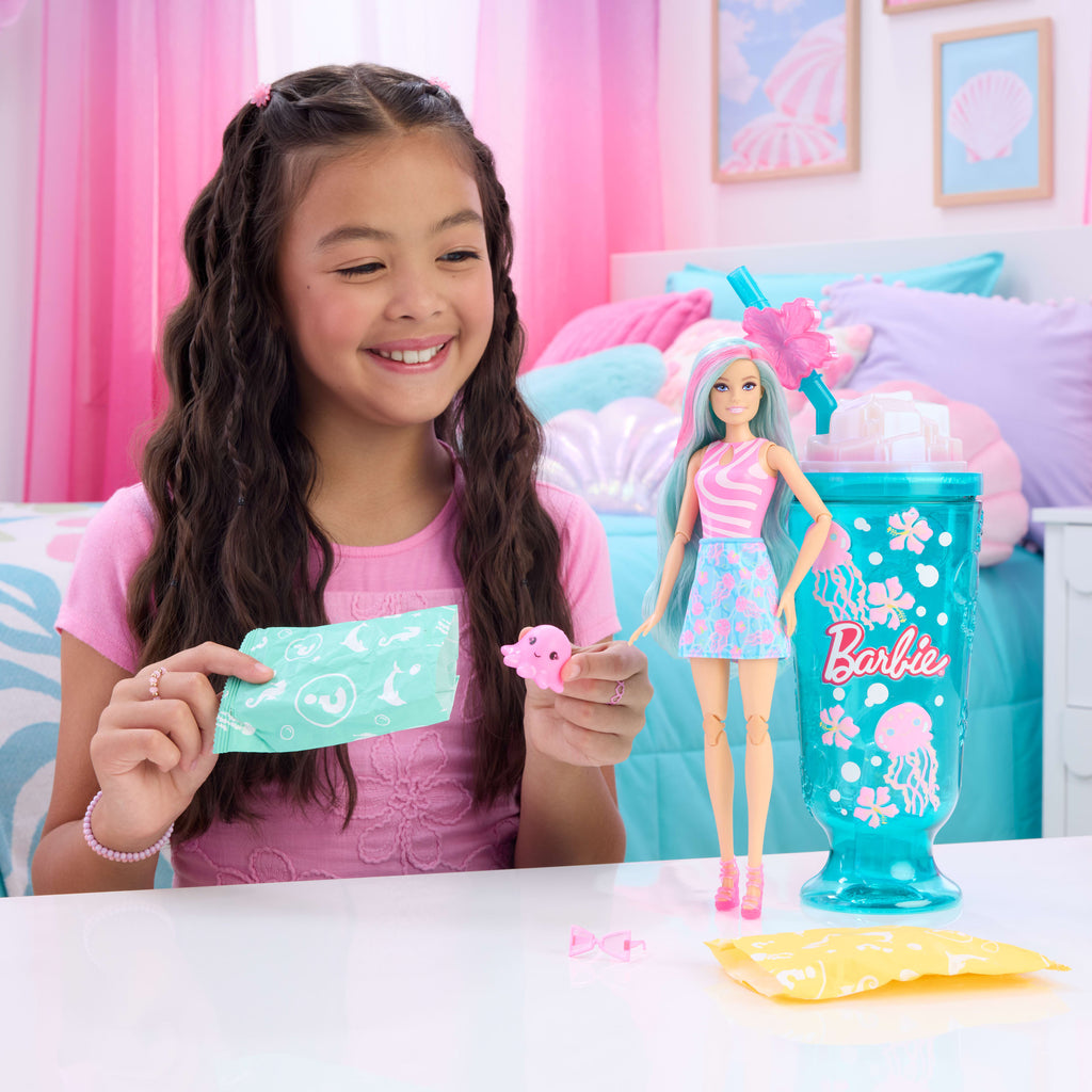 Barbie Pop Reveal Doll & Accessories, Sea Slushy Series Fashion Doll, Pet, Slime & Color Change