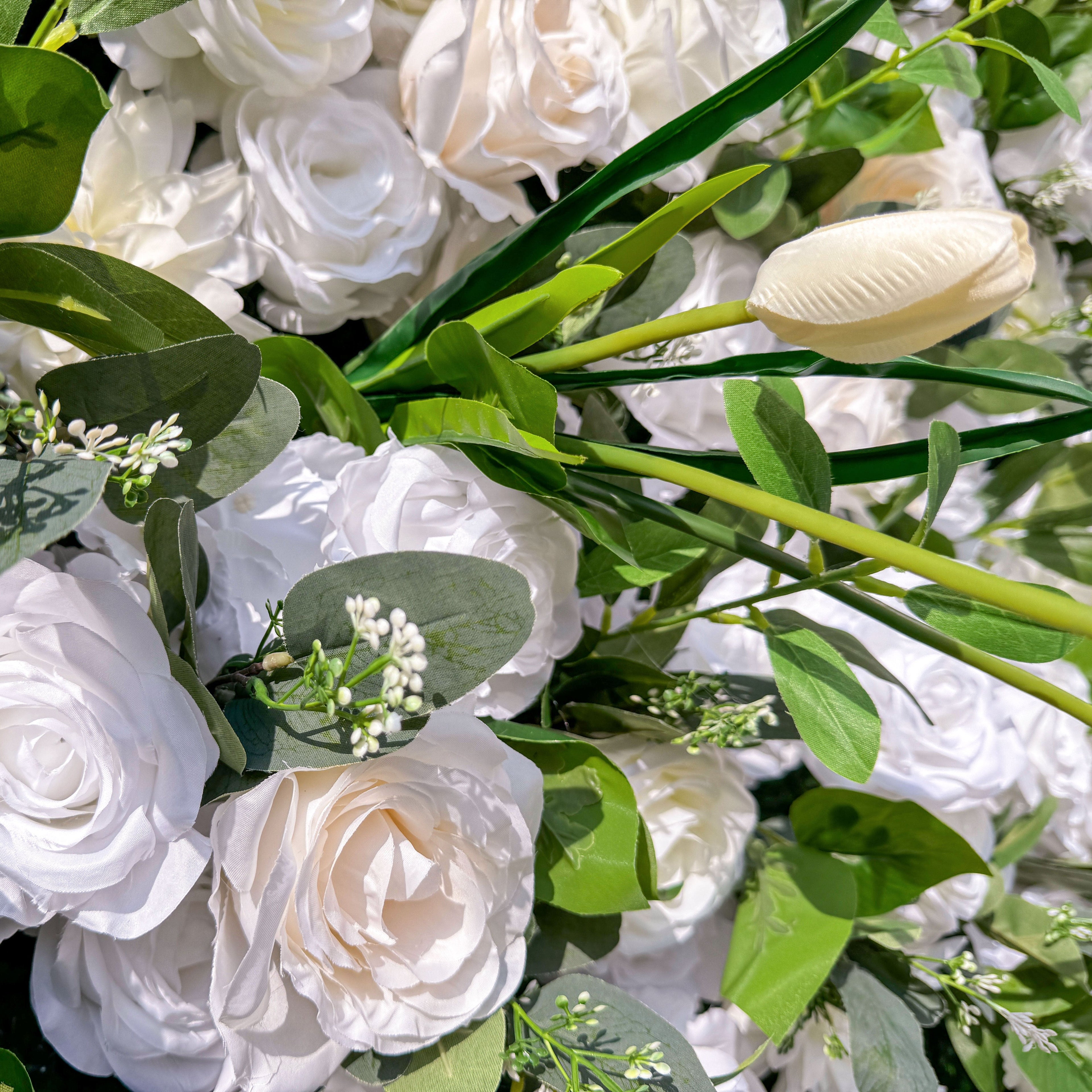 Exquisite White & Green Artificial Flower Wall - The Epitome of Elegance for Wedding and Event Decor-VF-803