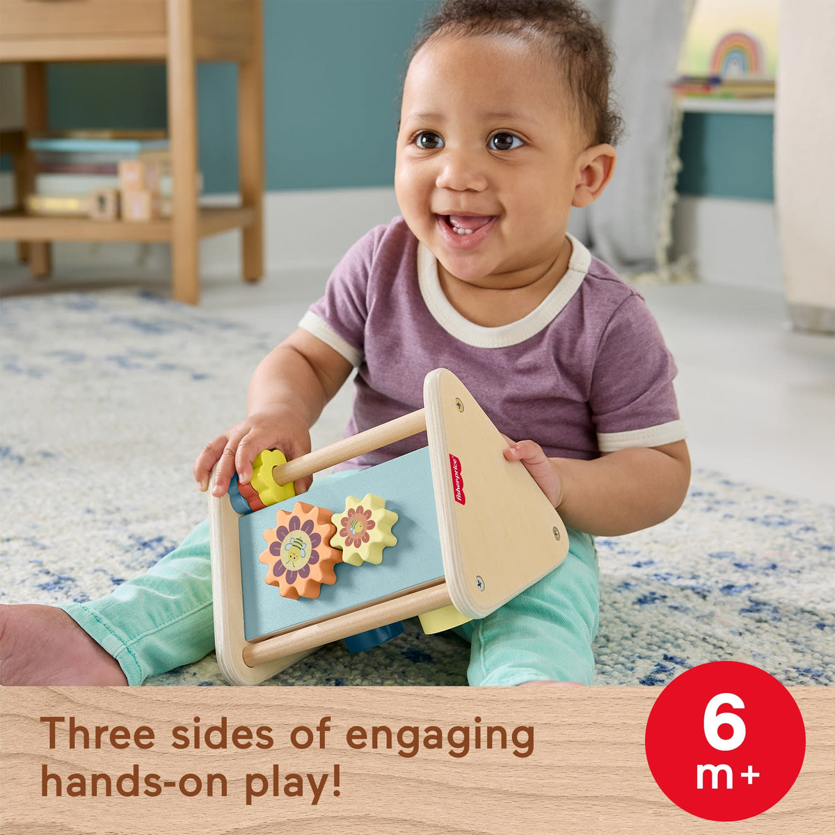Fisher-Price Wooden Play Time Triangle, 3-Sided Fine Motor Activity Toy For Baby, 1 Wood Piece