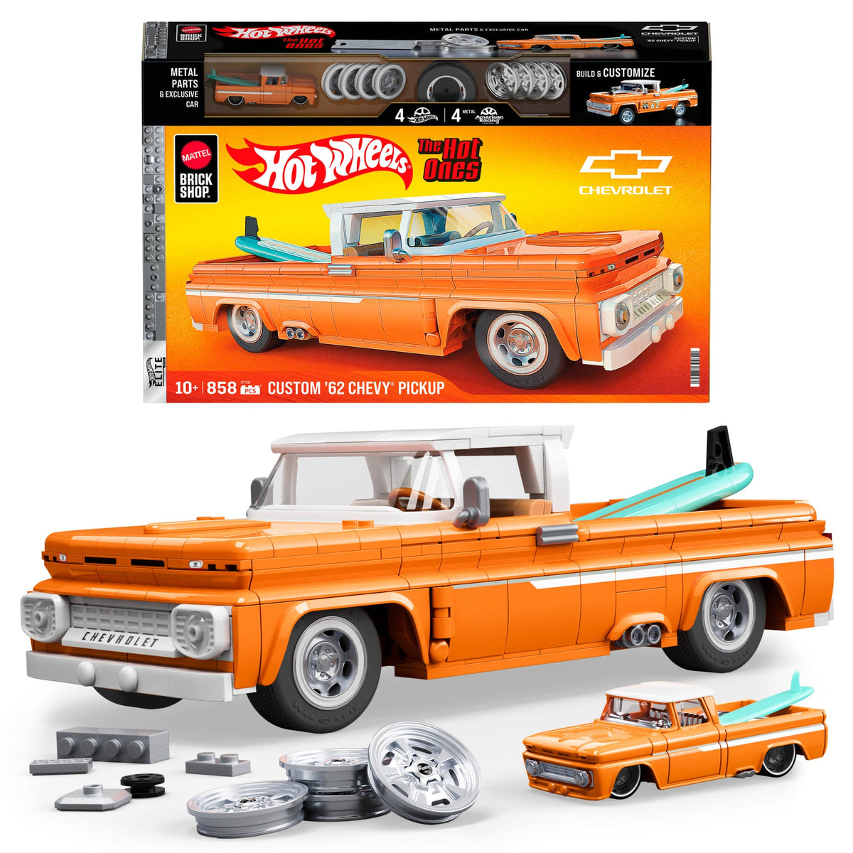 Mattel Brick Shop Hot Wheels Chevy Pickup Custom 1962, 858 Pièces, de Collect