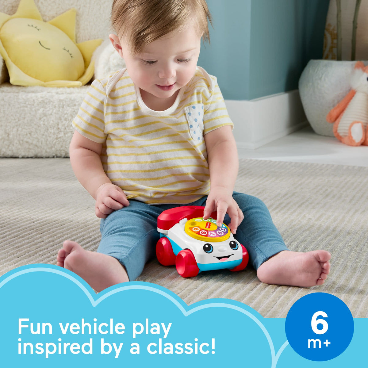 Fisher-Price Chatter Telephone Vehicle Push-Along Toy With Sounds For Baby & Toddler