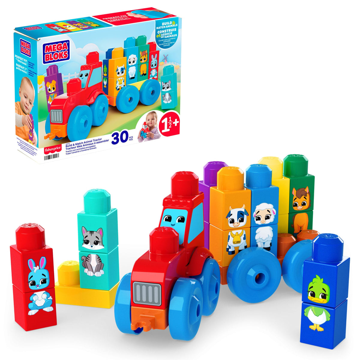 Mega Bloks Jogo de Construção Mega Bloks Trator Animais Monte e Combine
