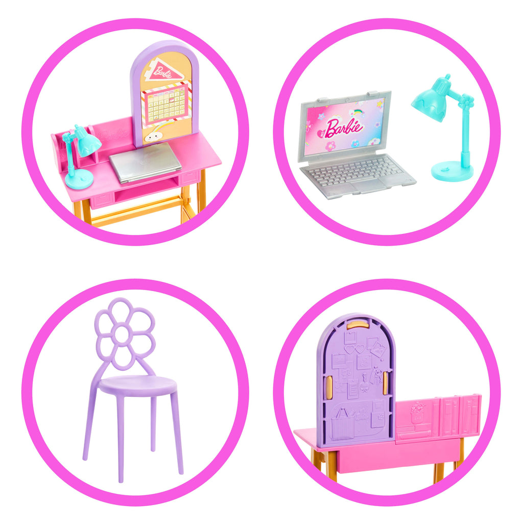Barbie World Desk Playset With 4 Study Time-Themed Pieces Including Furniture & Sticker Sheet