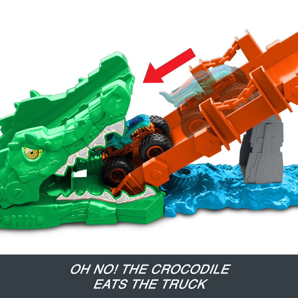 Hot Wheels Monster Trucks Crocodile Crash Challenge Playset & 1:64 Scale MEGA-Wrex Toy Vehicle