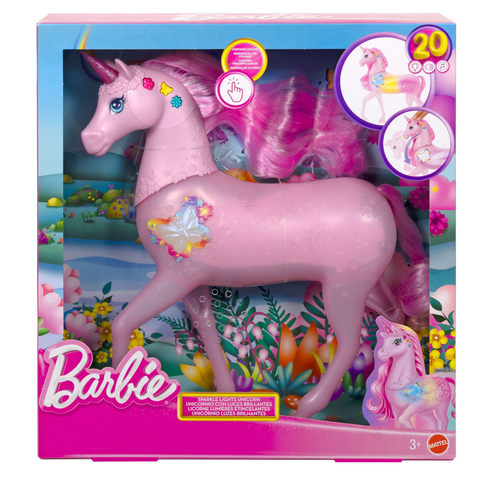 Barbie Sparkle Lights Toy Unicorn With 20 interactive Combos Of Lights, Sounds & Music