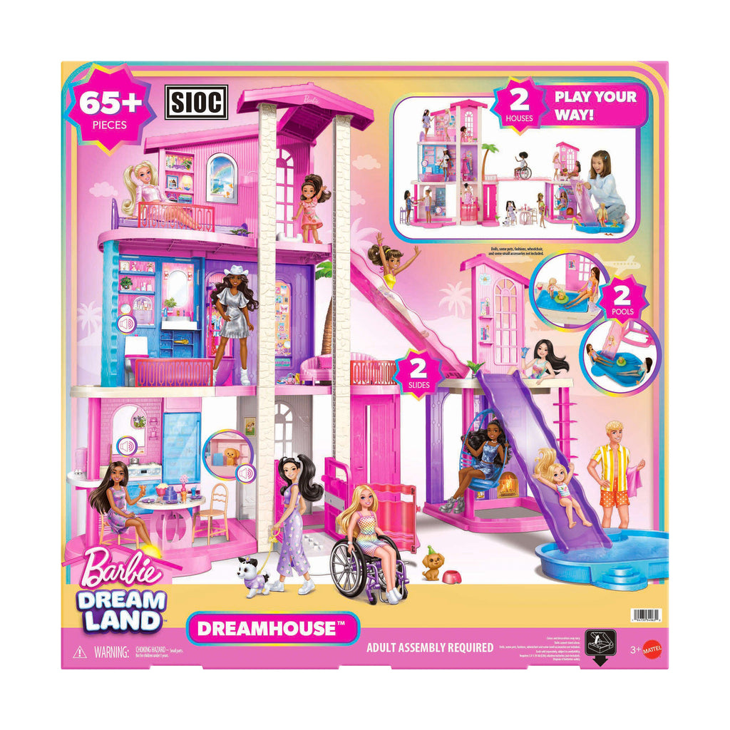 Barbie DreamHouse Dollhouse 2026, 2 Pools, 2 Slides, 2 Houses, Elevator With 3 Levels & 65+ Pieces Including Furniture & Accessories