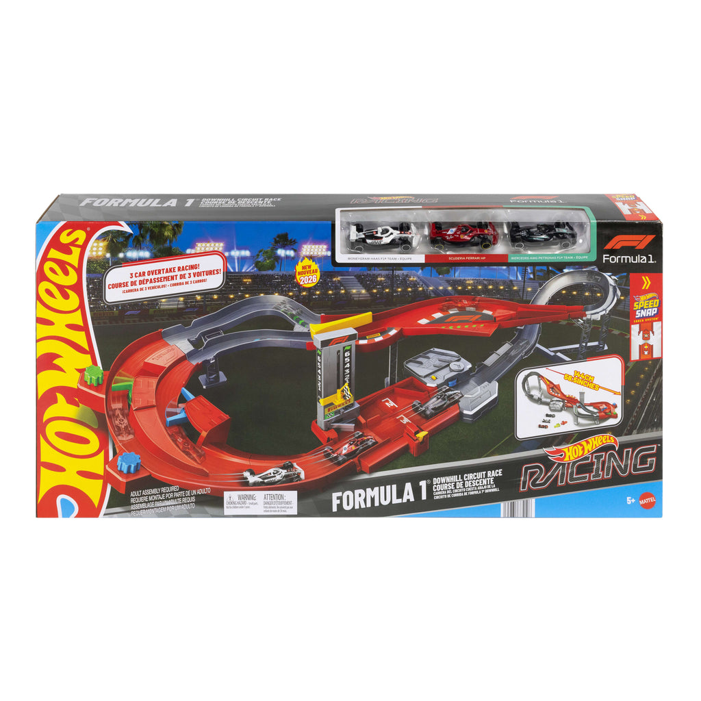 Hot Wheels Racing Formula 1 Downhill Circuit Race With 3 F1 Die-Cast Toy Cars in 1:64 Scale