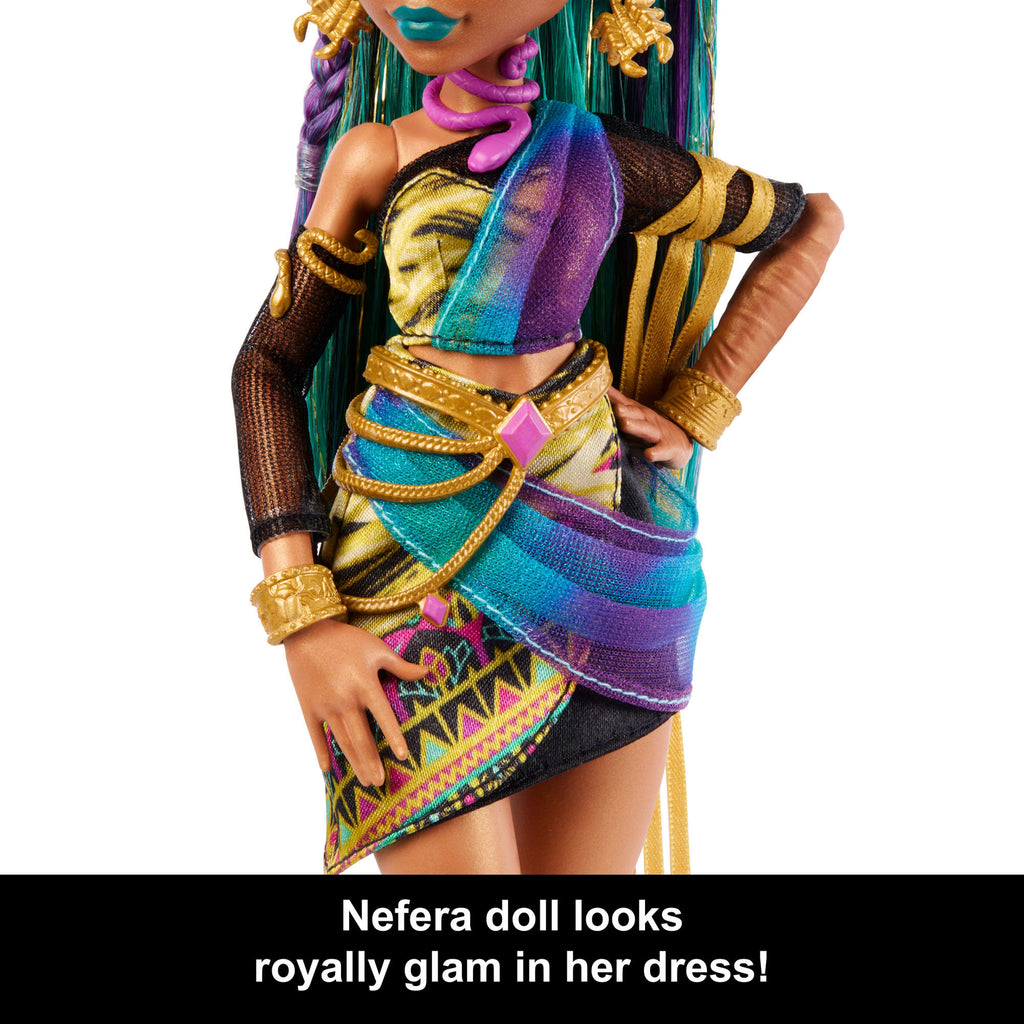 Monster High Nefera De Nile Doll With Pet Scarab Lavish And 7 Accessories Like Purse And Snacks