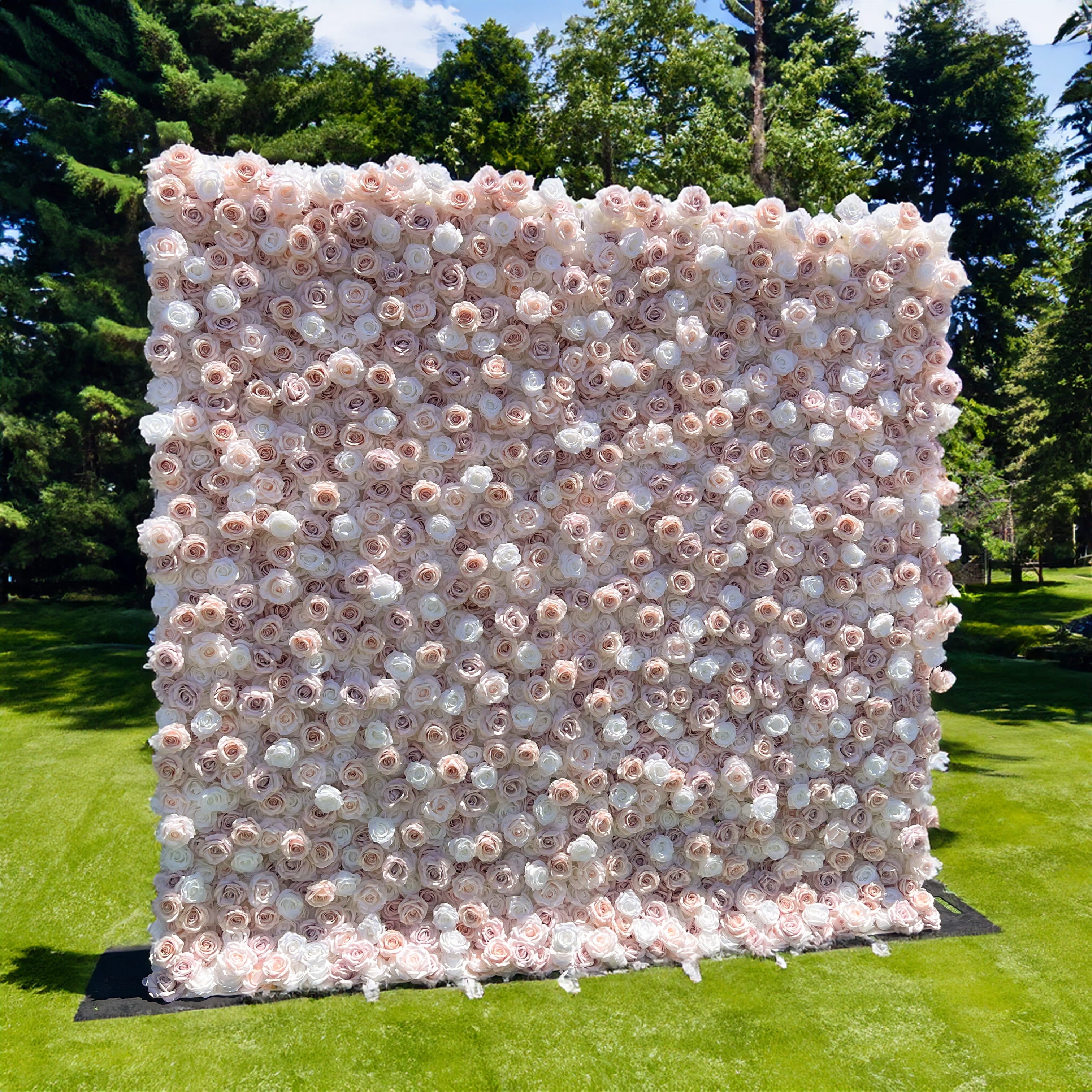 Elegant White & Light Pink Flower Wall Backdrop - Roll-Up Fabric Wall - Bridal Party Decor - Wedding Venues Celebration Floral Wall-VF-600