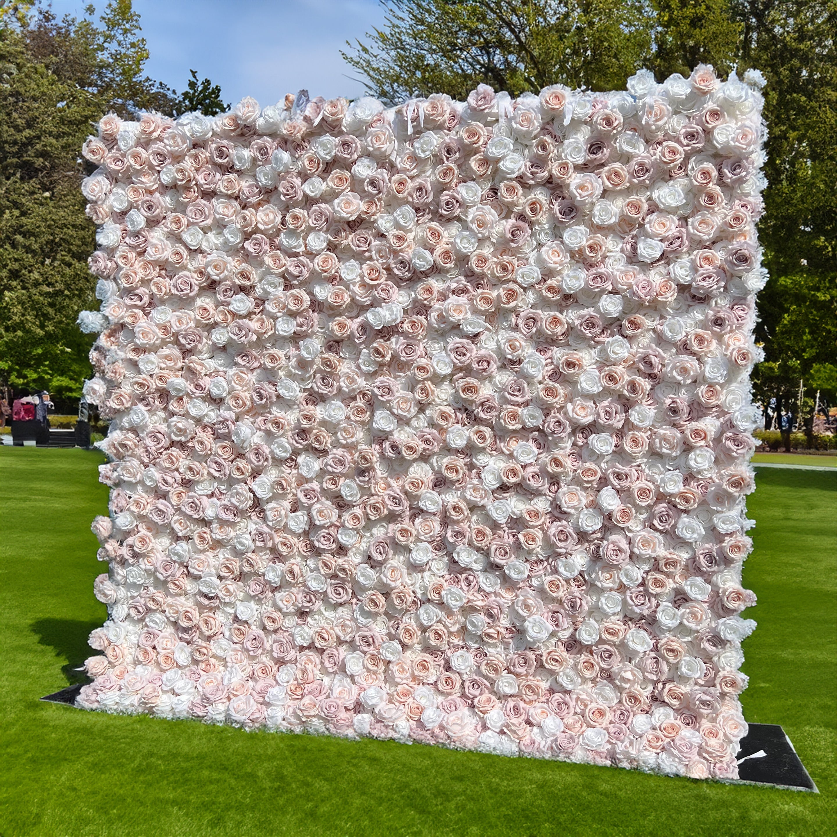 Elegant White & Light Pink Flower Wall Backdrop - Roll-Up Fabric Wall - Bridal Party Decor - Wedding Venues Celebration Floral Wall-VF-600