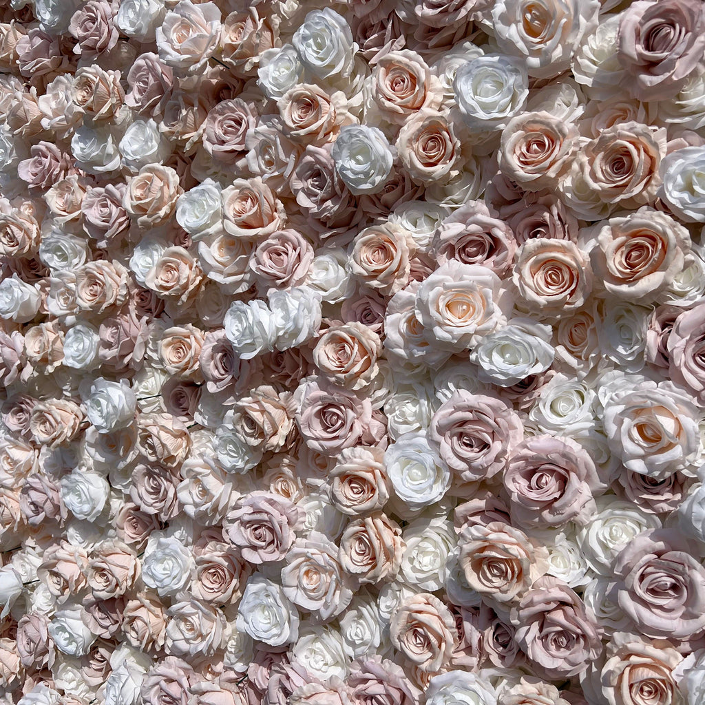 Elegant White & Light Pink Flower Wall Backdrop - Roll-Up Fabric Wall - Bridal Party Decor - Wedding Venues Celebration Floral Wall-VF-600