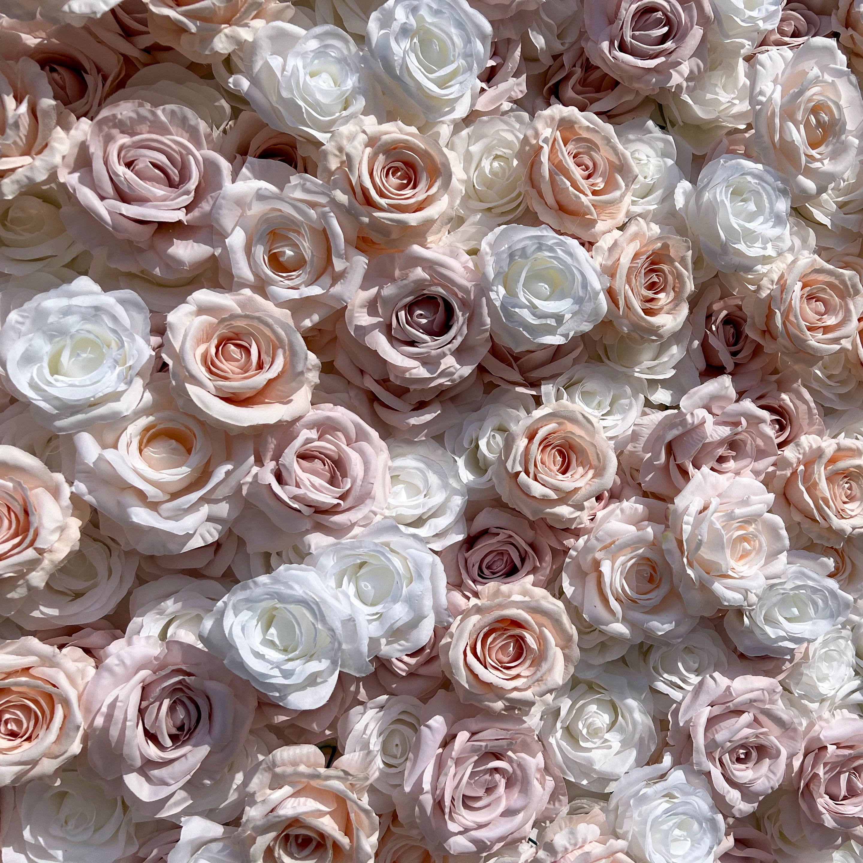 Elegant White & Light Pink Flower Wall Backdrop - Roll-Up Fabric Wall - Bridal Party Decor - Wedding Venues Celebration Floral Wall-VF-600
