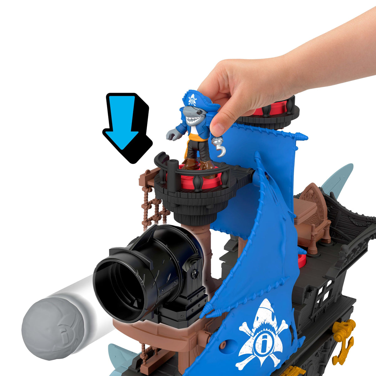 Coffret de Jeu Bateau-Pirate Requin Imaginext Avec 2 Figurines Articulées, Bateau Jouet et Accessoires
